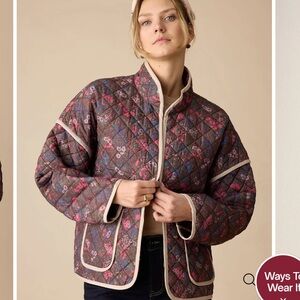 Quilted Floral-Print Jacket in Brown and Pink